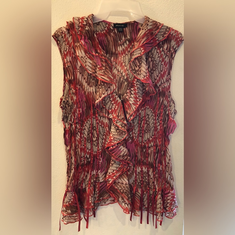 Whimsical Vintage Retro Style Sheer Sleeveless Ruffled Blouse